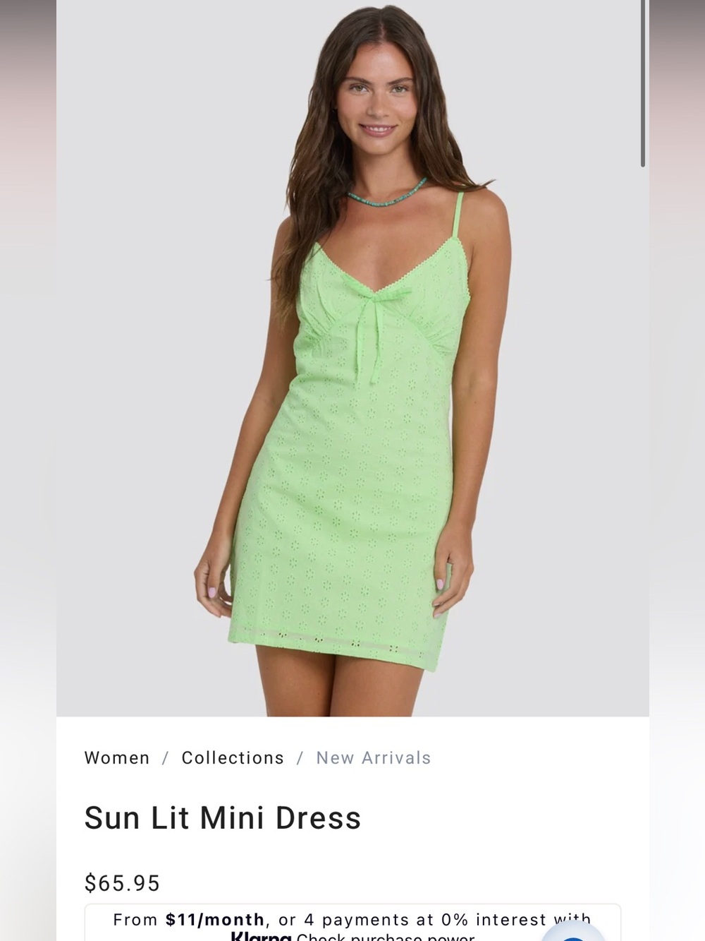 Billabong Neon Lime Eyelet Tie-Front Mini Dress